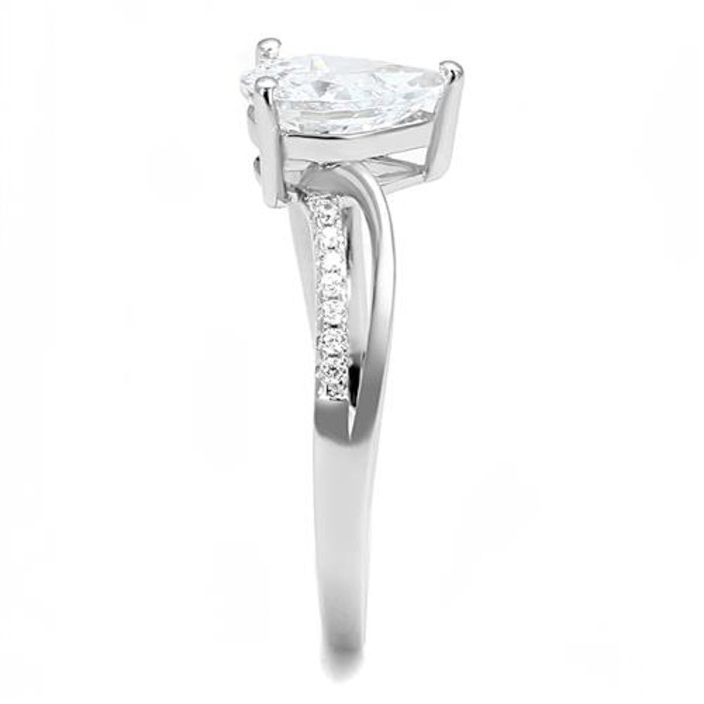 AR3W1389 Women's .75 Ct Pear Cut Cz .925 Sterling Silver Rhodium Plated Engagement Ring